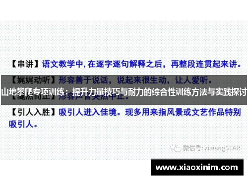 山地攀爬专项训练:提升力量技巧与耐力的综合性训练方法与实践探讨